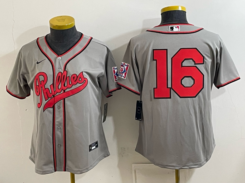 Women 2026 Philadelphia Phillies #16 grey Game Nike MLB Jersey 0830001->women mlb jersey->Women Jersey